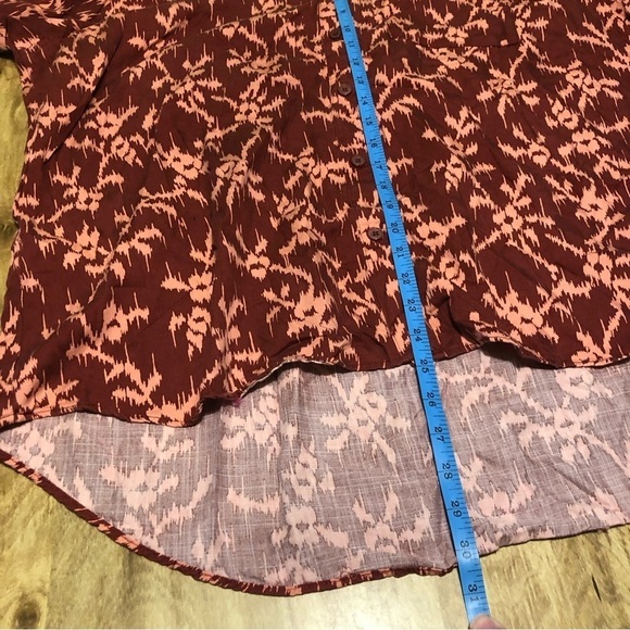 Knox Rose Womens XXL 2XL Lightweight Button Up Blouse Red Artsy Palm Tree - Picture 4 of 6